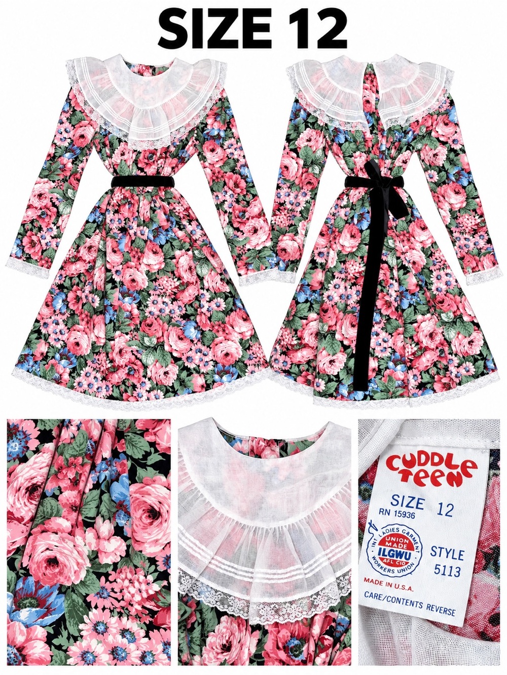Pink Floral Lace-Trim Dress for Girls